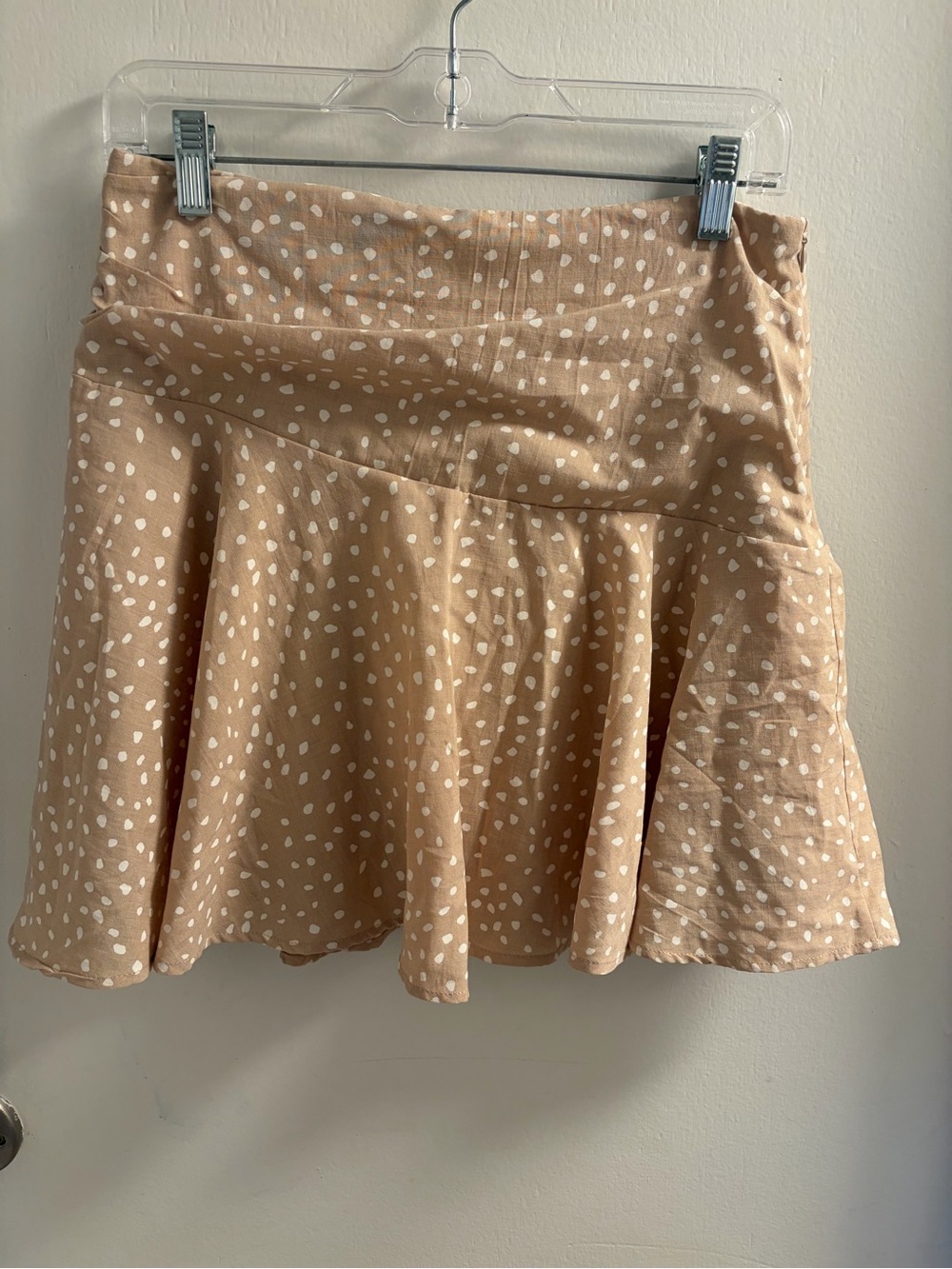 Love Riche Beige Mini Skirt with White Dot Print
